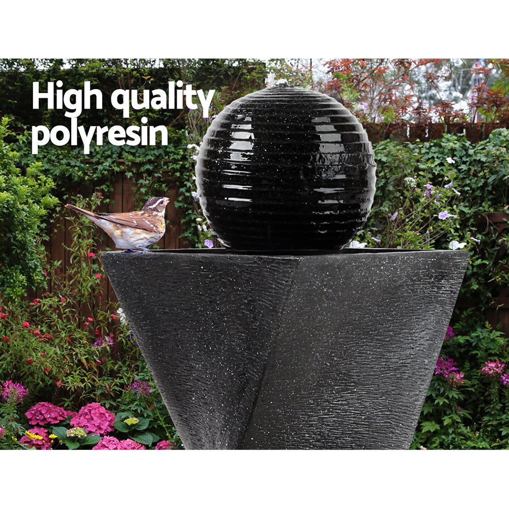 Solar Water Feature Twisted Fountain LED Light Bird Bath 85cm - Black