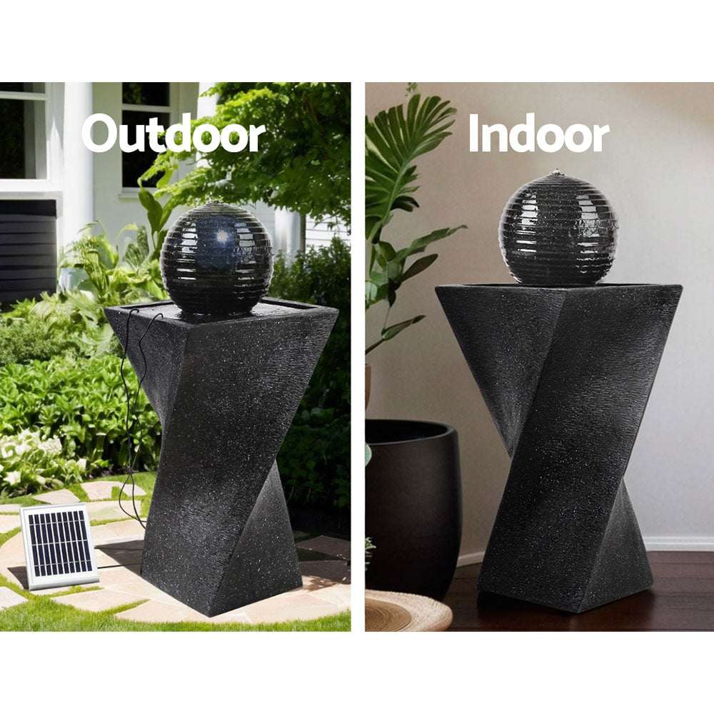 Solar Water Feature Twisted Fountain LED Light Bird Bath 85cm - Black