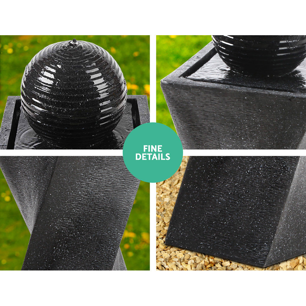 Solar Water Feature Twisted Fountain LED Light Bird Bath 85cm - Black