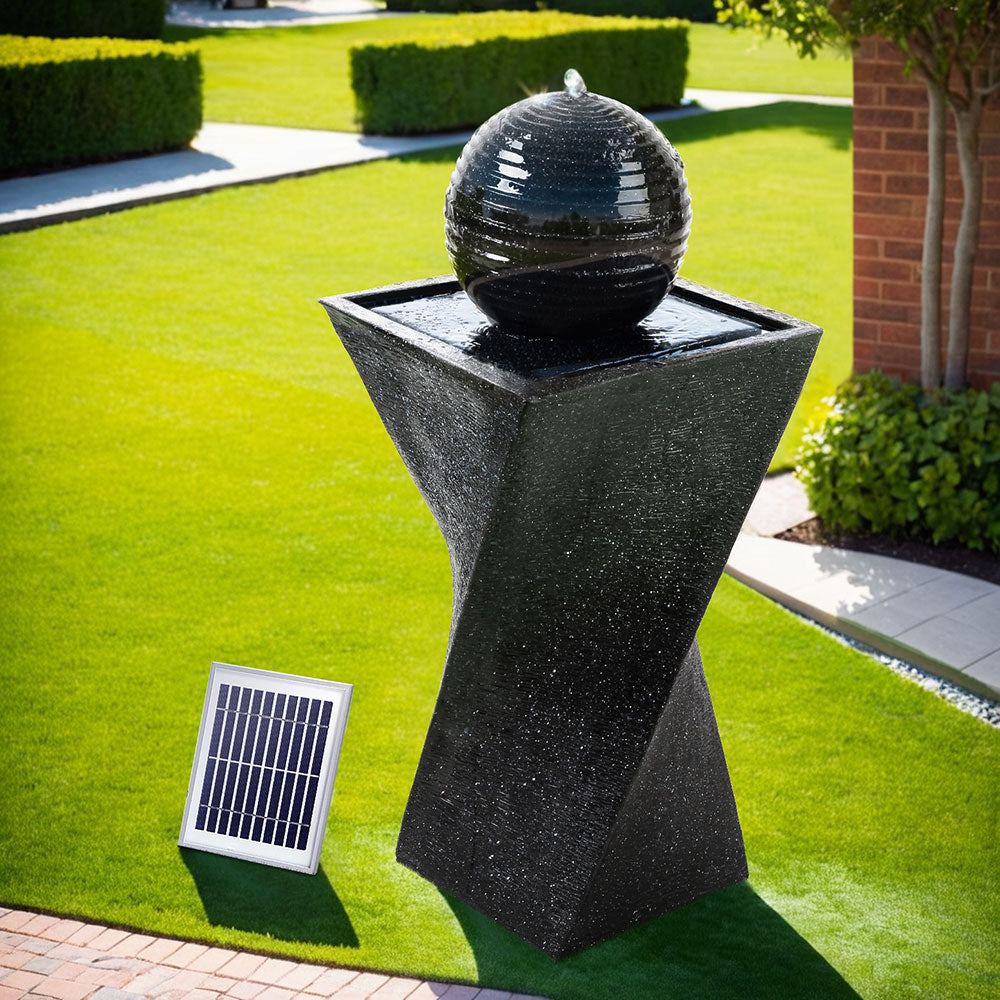 Solar Water Feature Twisted Fountain LED Light Bird Bath 85cm - Black