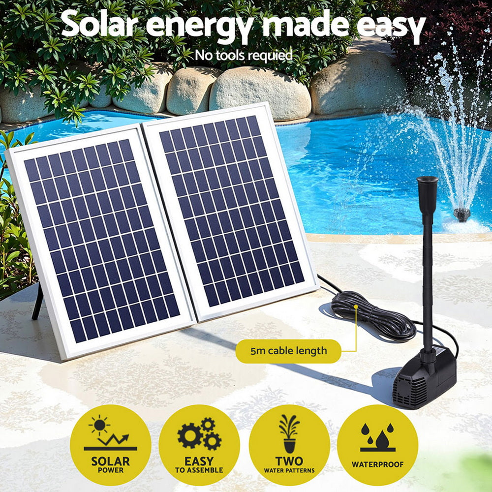 Solar Pond Pump Submersible Water Fountain Kit with 2 Panels 1600L/H