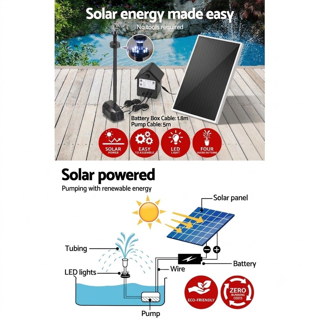 Solar Pond Pump Pool Fountain Battery Garden Outdoor Submersible Kit 4FT