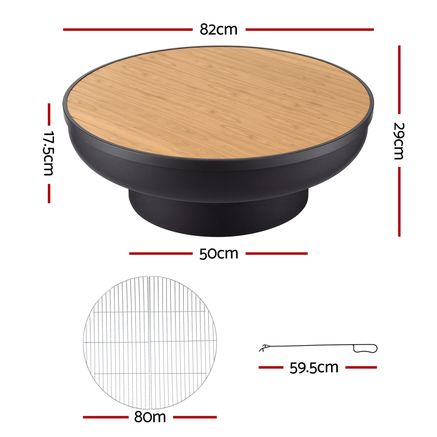 Grillz Fire Pit Table with Lid Deep Fire Bowl Wood Burning BBQ Grill for Backyard Camping Patio Picnic