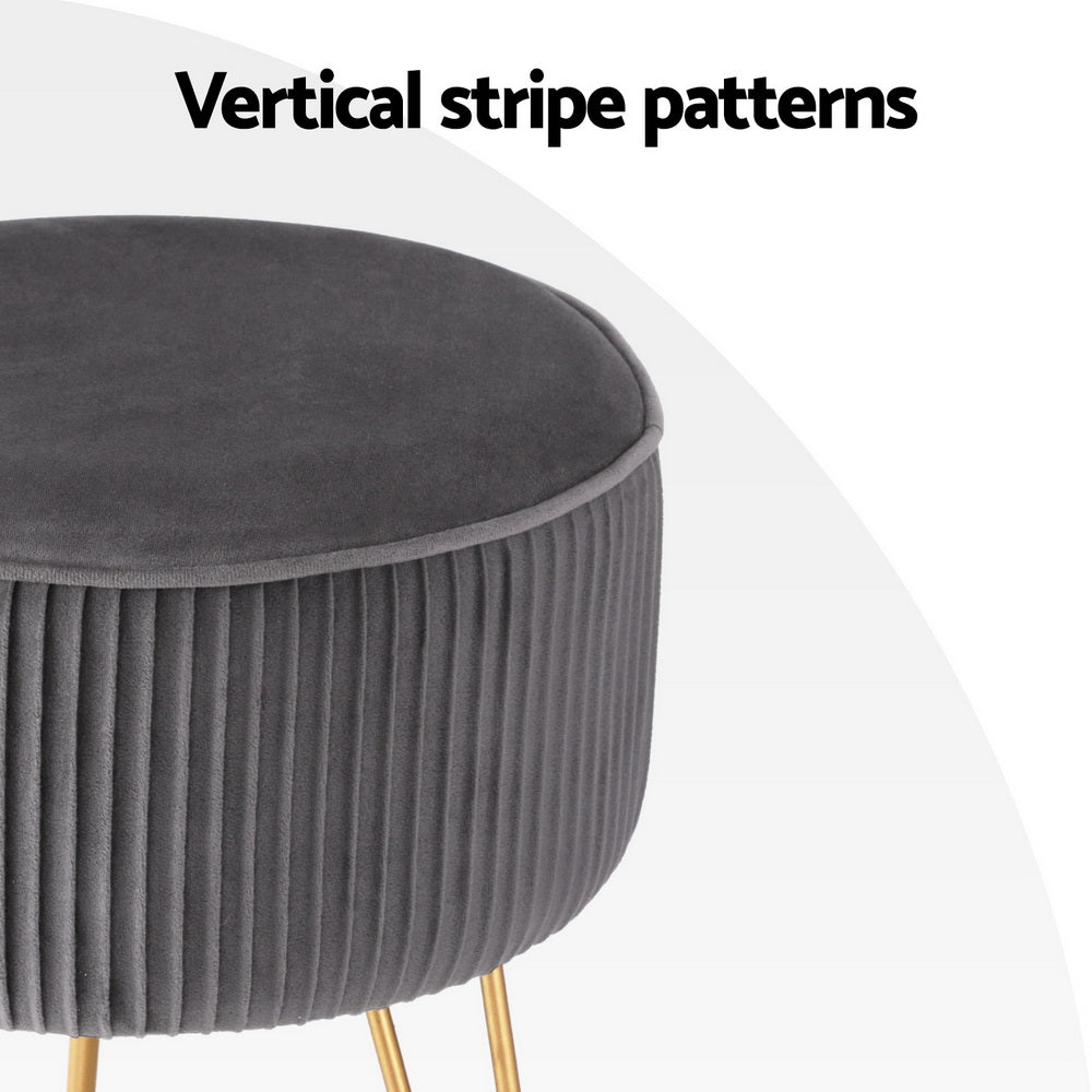 Ottoman Foot Stool Vanity Velvet Round - Grey