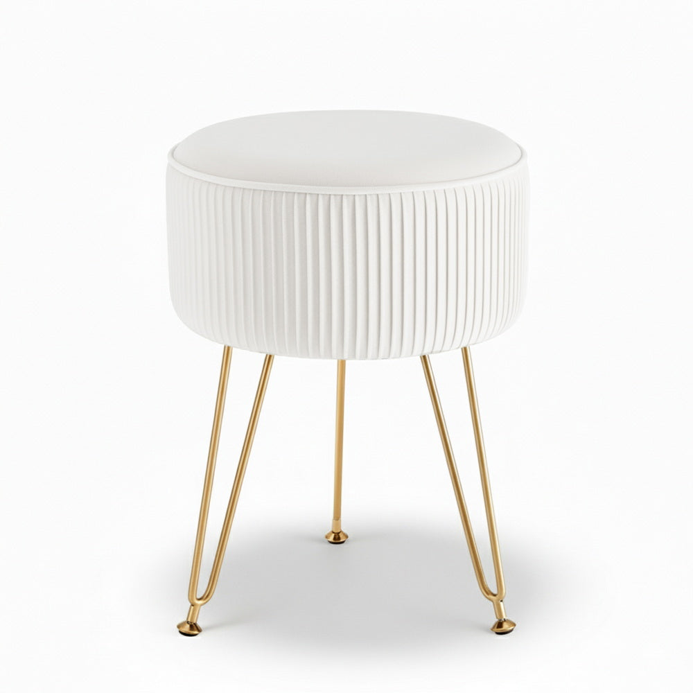 Ottoman Foot Stool Vanity Velvet Round - White