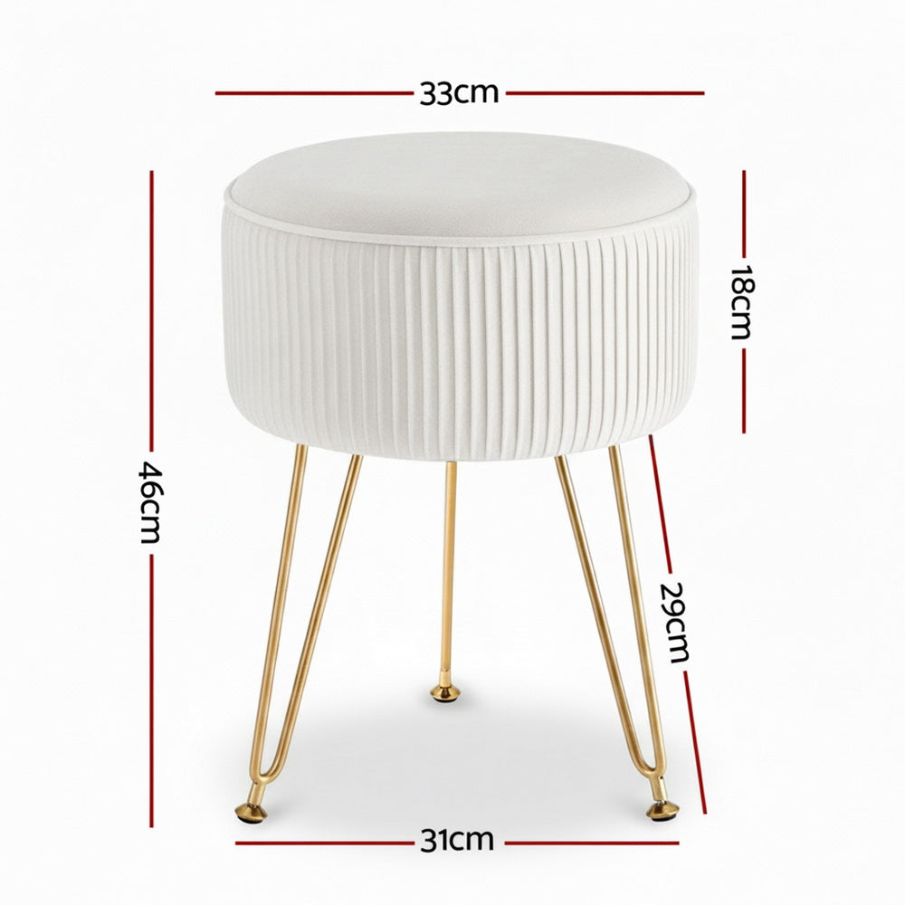 Ottoman Foot Stool Vanity Velvet Round - White