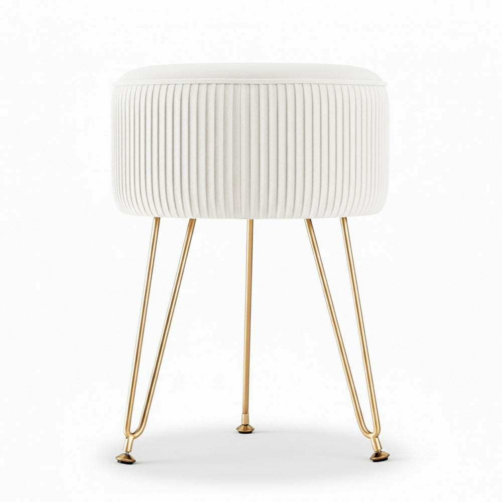 Ottoman Foot Stool Vanity Velvet Round - White