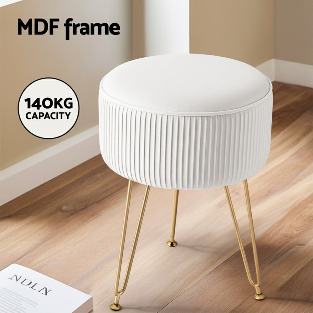 Ottoman Foot Stool Vanity Velvet Round - White