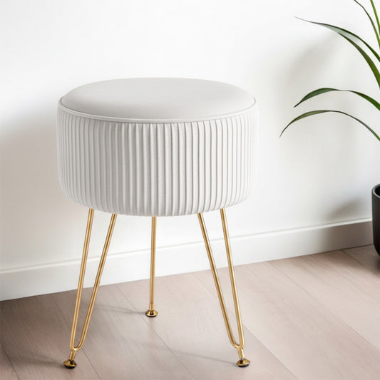 Ottoman Foot Stool Vanity Velvet Round - White