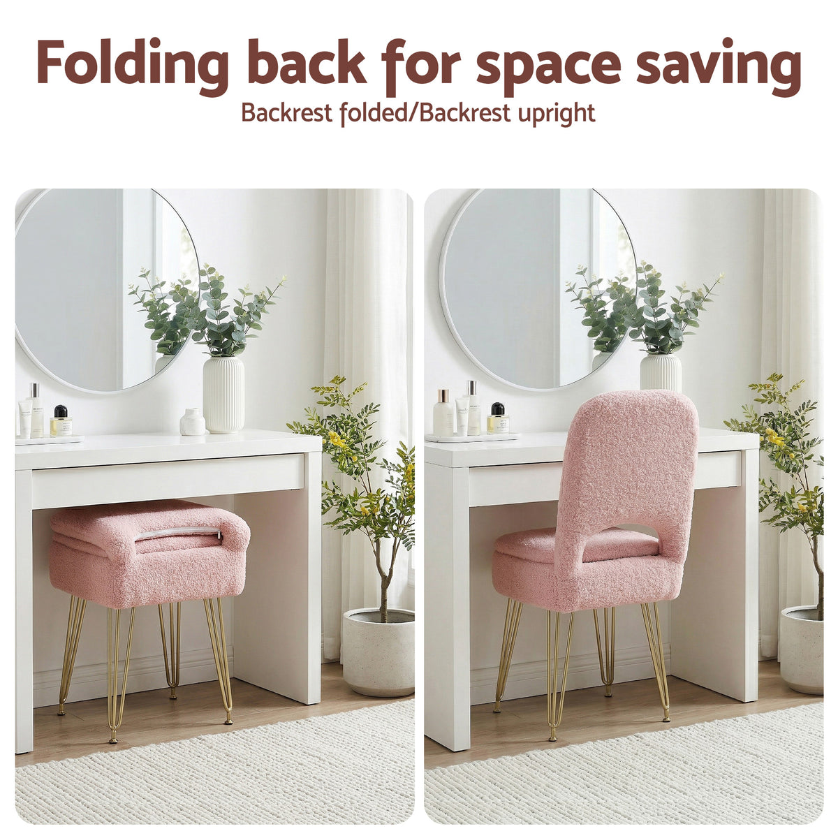 Storage Ottoman Vanity Stool Foot Stool Folding Back - Pink