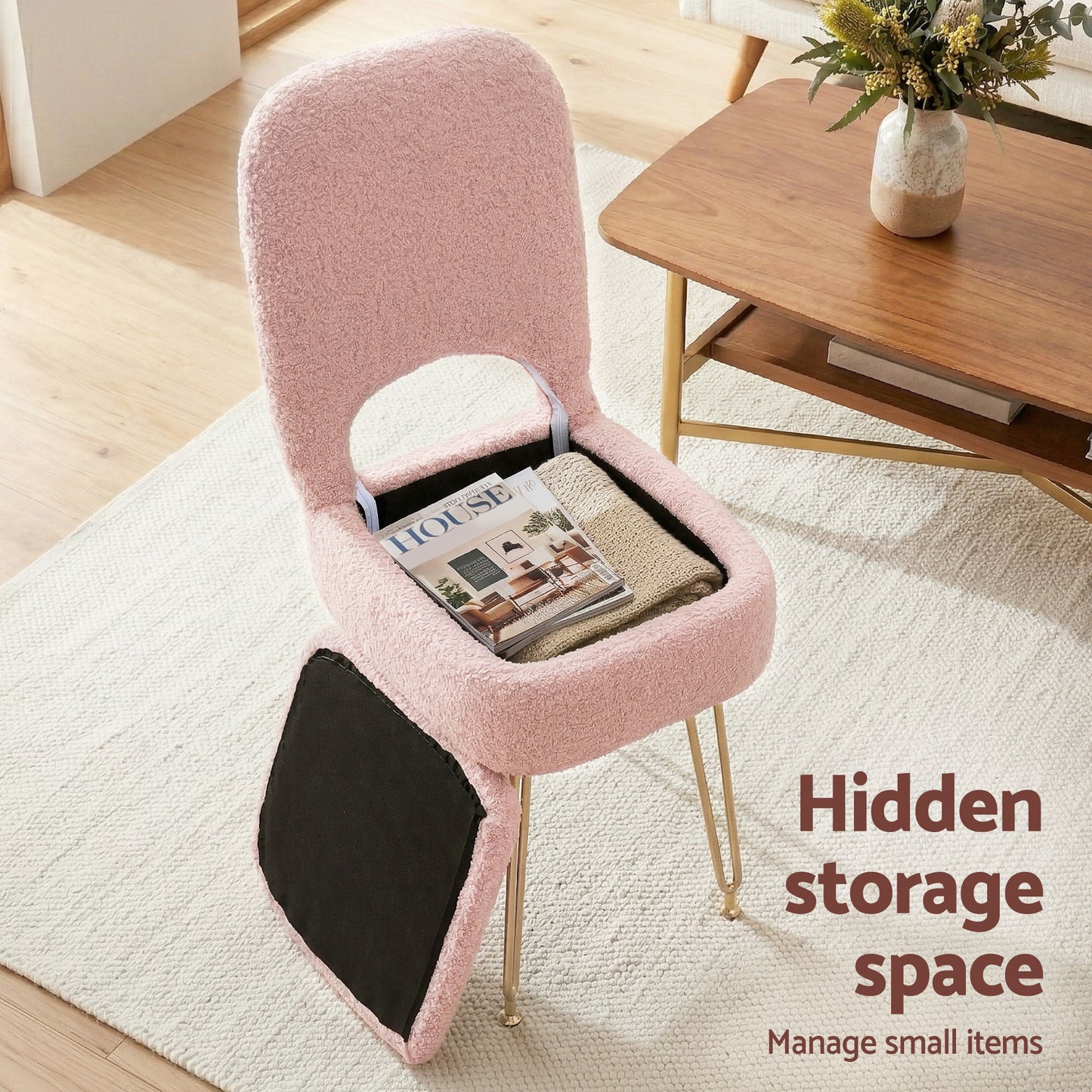 Storage Ottoman Vanity Stool Foot Stool Folding Back - Pink