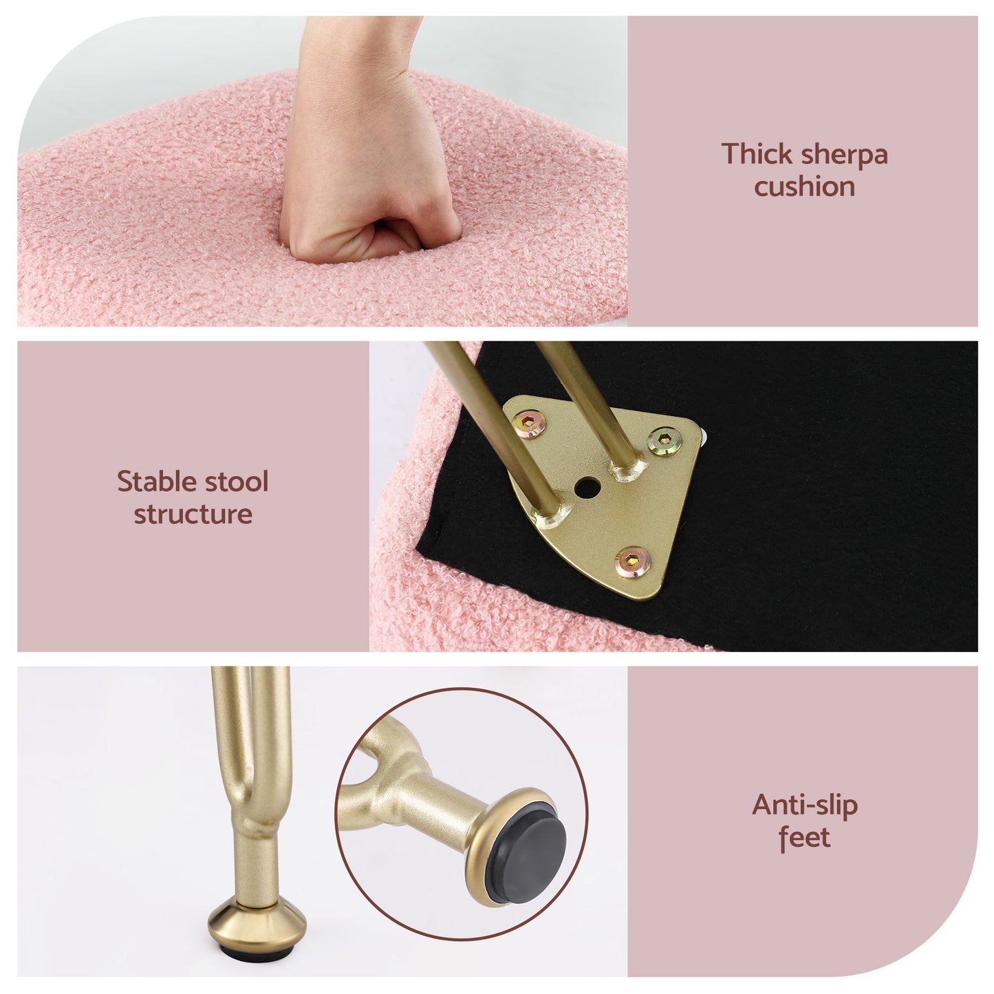 Storage Ottoman Vanity Stool Foot Stool Folding Back - Pink