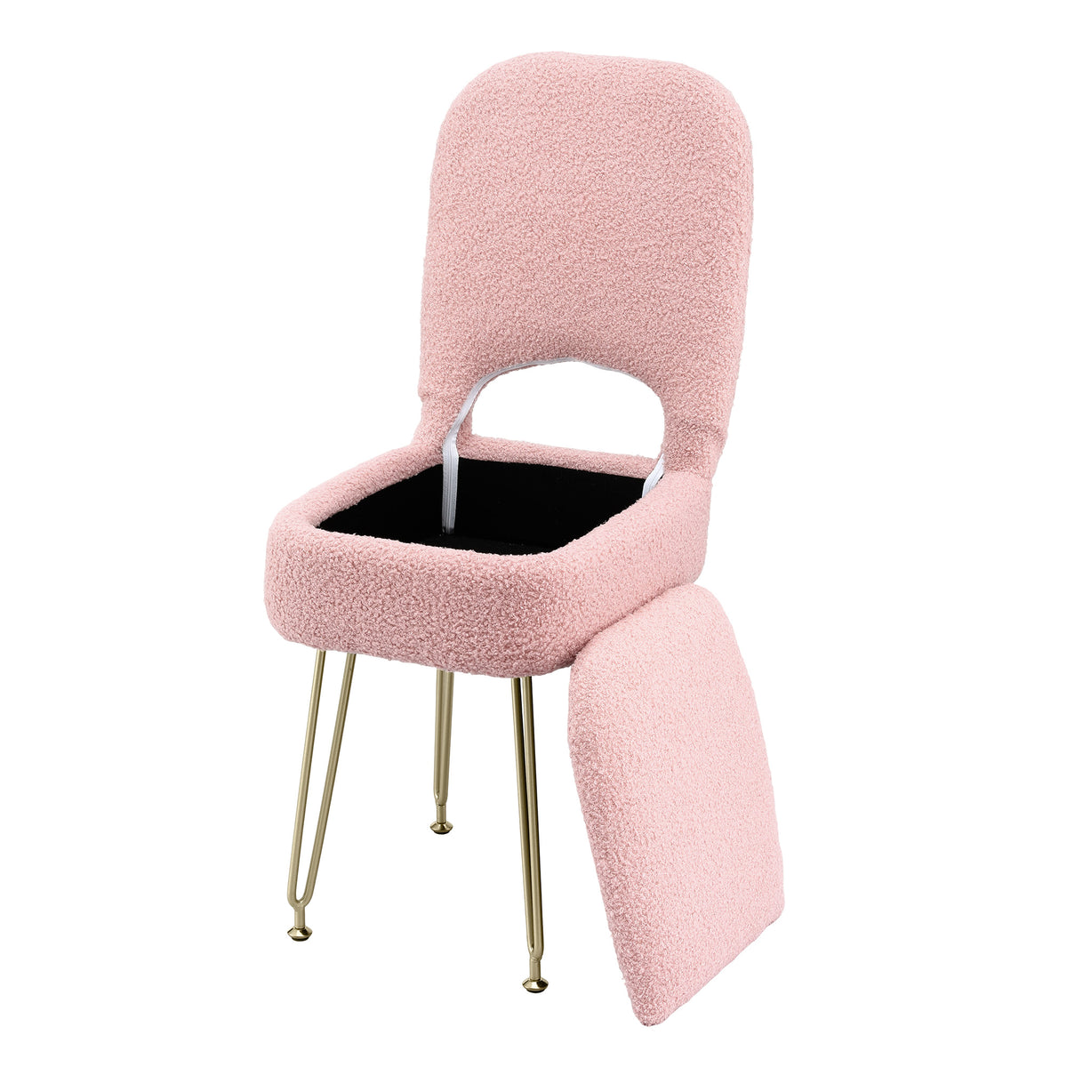 Storage Ottoman Vanity Stool Foot Stool Folding Back - Pink