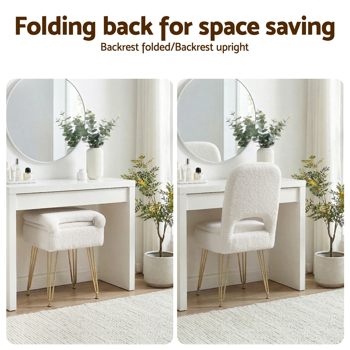 Storage Ottoman Vanity Stool Foot Stool Folding Back - White