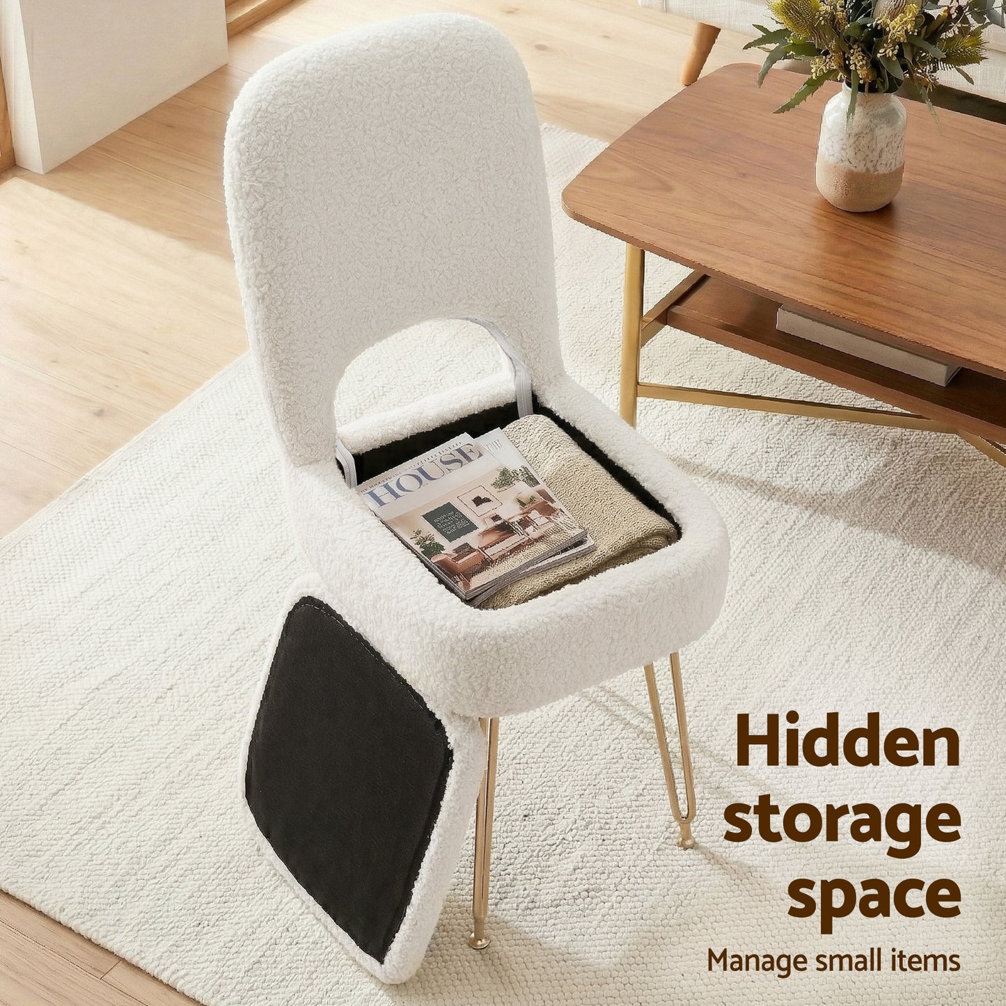 Storage Ottoman Vanity Stool Foot Stool Folding Back - White