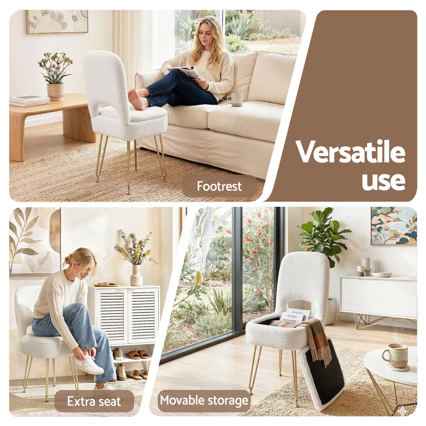 Storage Ottoman Vanity Stool Foot Stool Folding Back - White