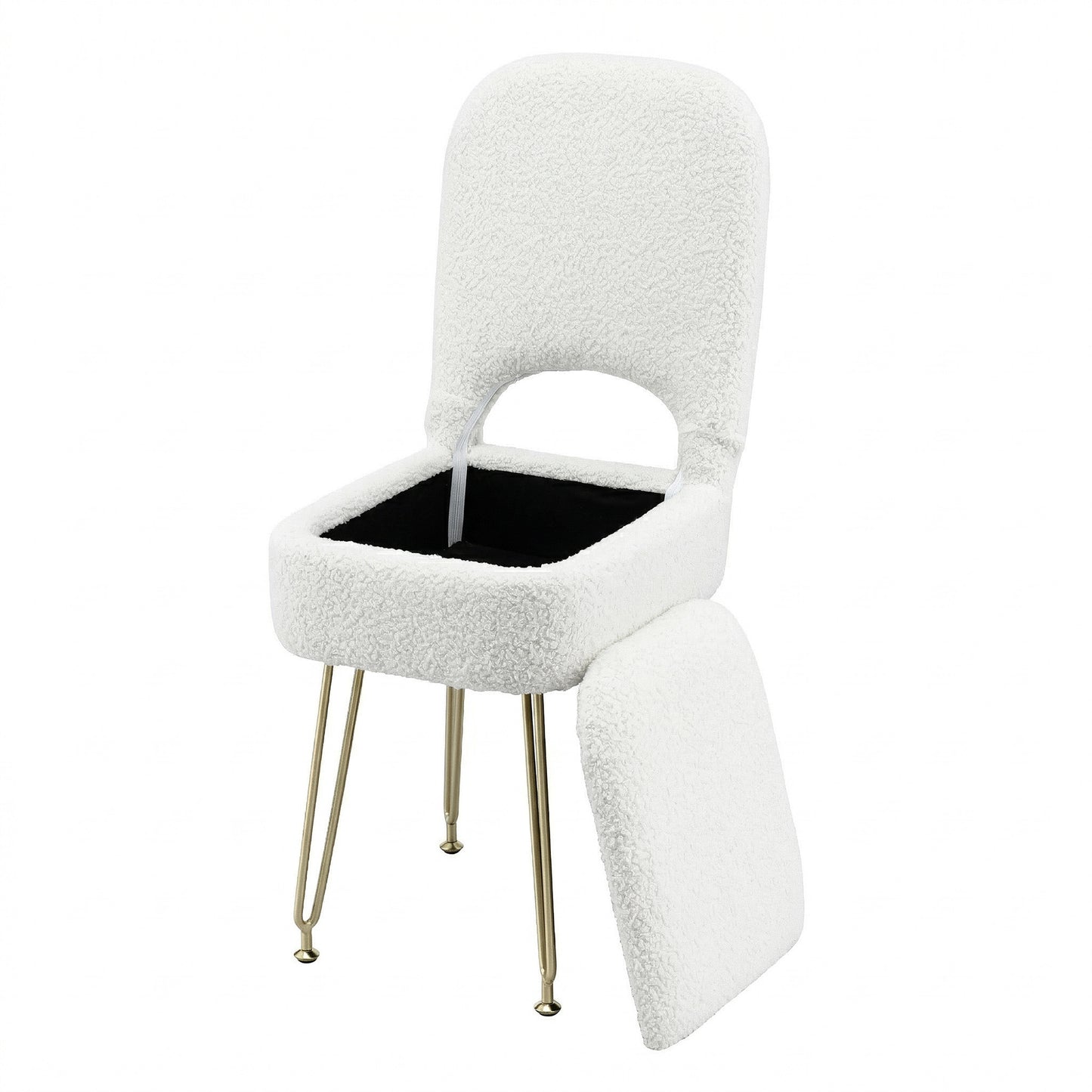 Storage Ottoman Vanity Stool Foot Stool Folding Back - White