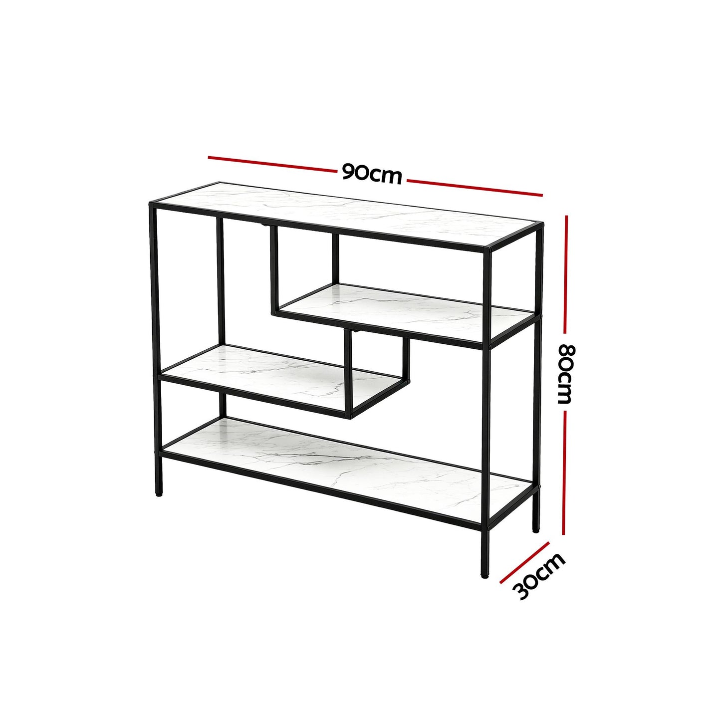 Console Table Entryway Hallway Marble Effect 4-Tier Storage Shelves - White
