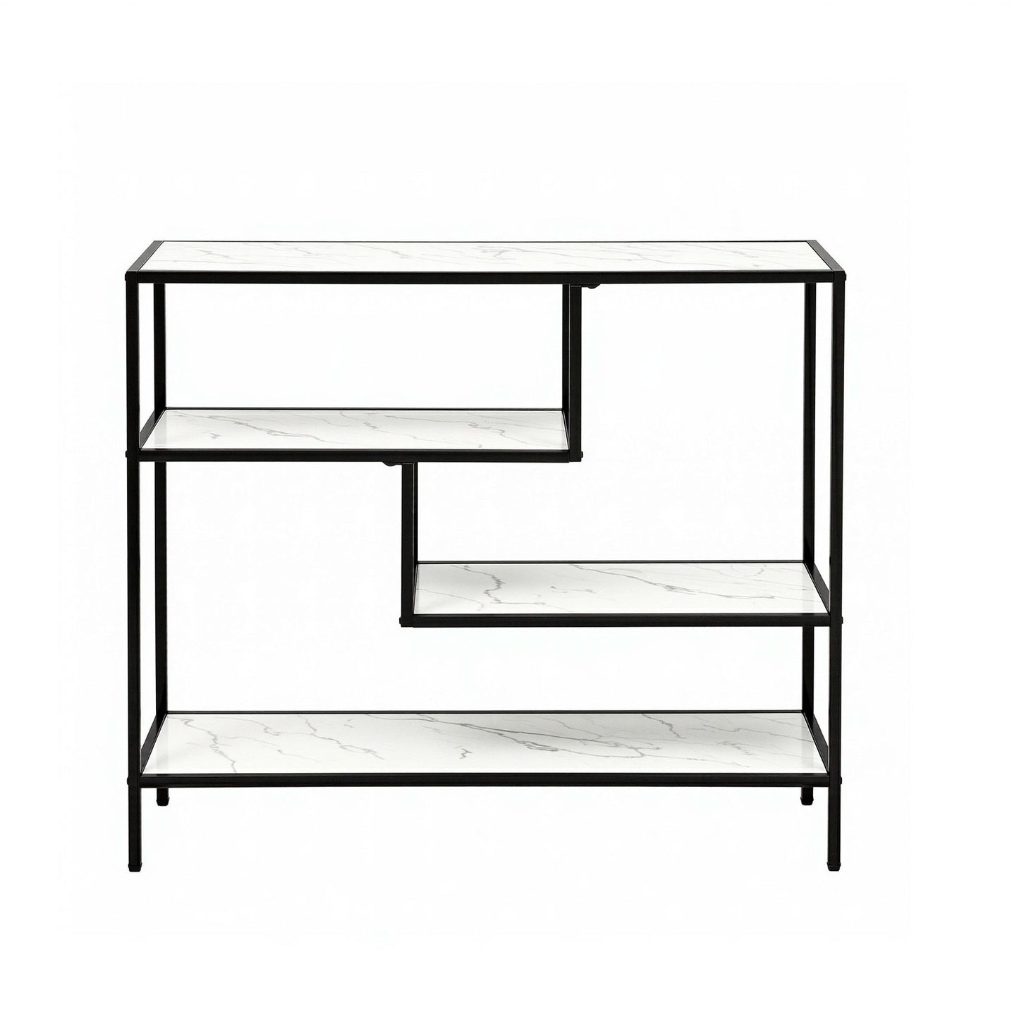 Console Table Entryway Hallway Marble Effect 4-Tier Storage Shelves - White