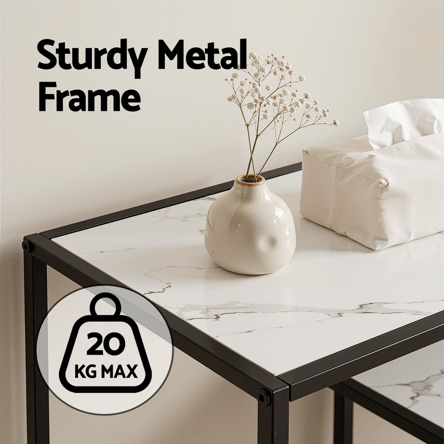 Console Table Entryway Hallway Marble Effect 4-Tier Storage Shelves - White