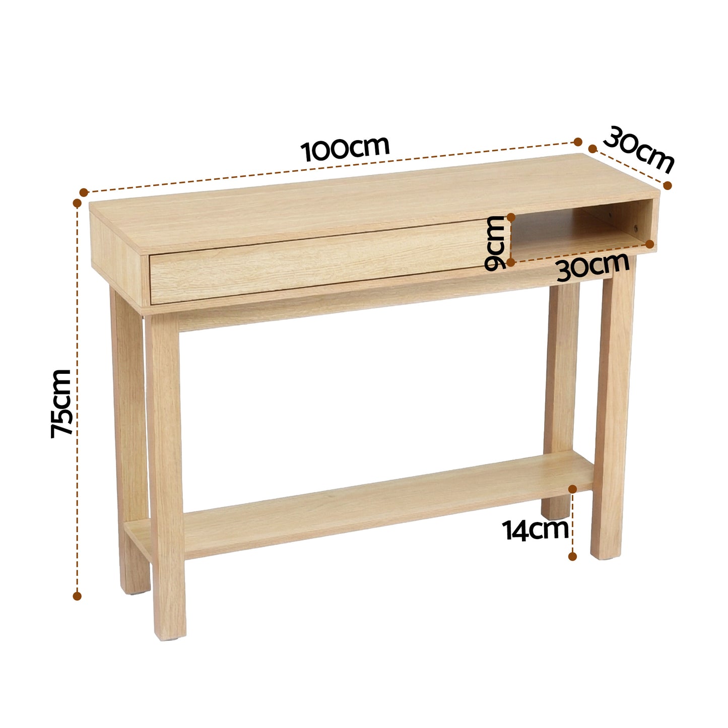 Console Table Entryway Hallway Sofa Side Table Drawer Shelf 100CM - Wood