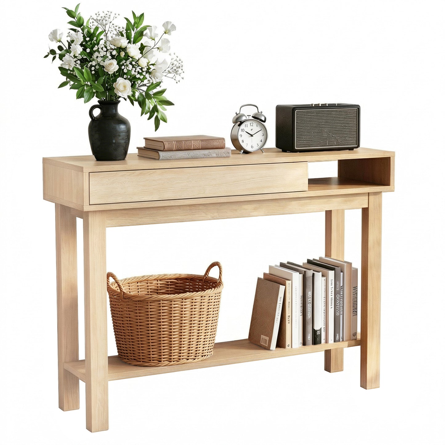 Console Table Entryway Hallway Sofa Side Table Drawer Shelf 100CM - Wood