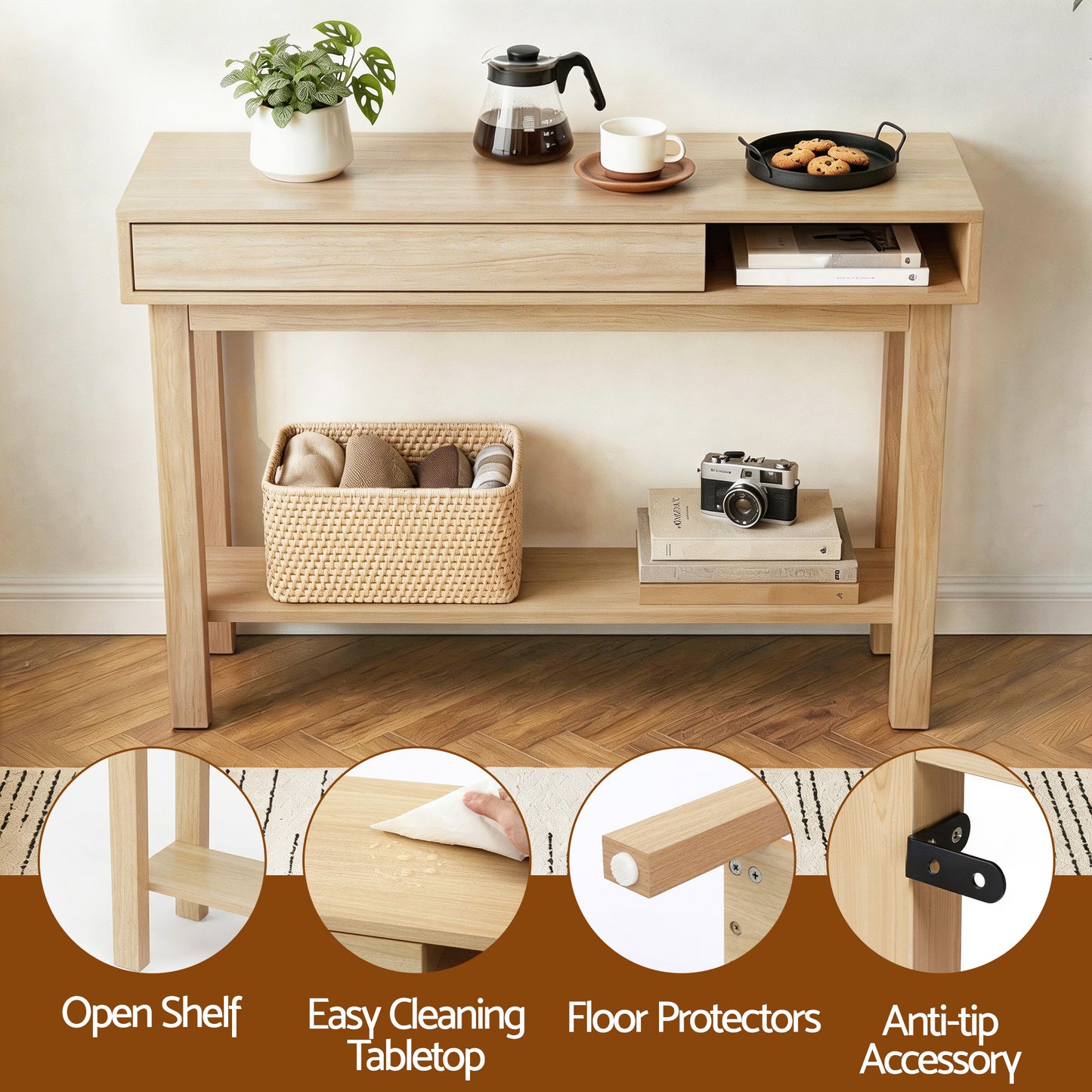 Console Table Entryway Hallway Sofa Side Table Drawer Shelf 100CM - Wood