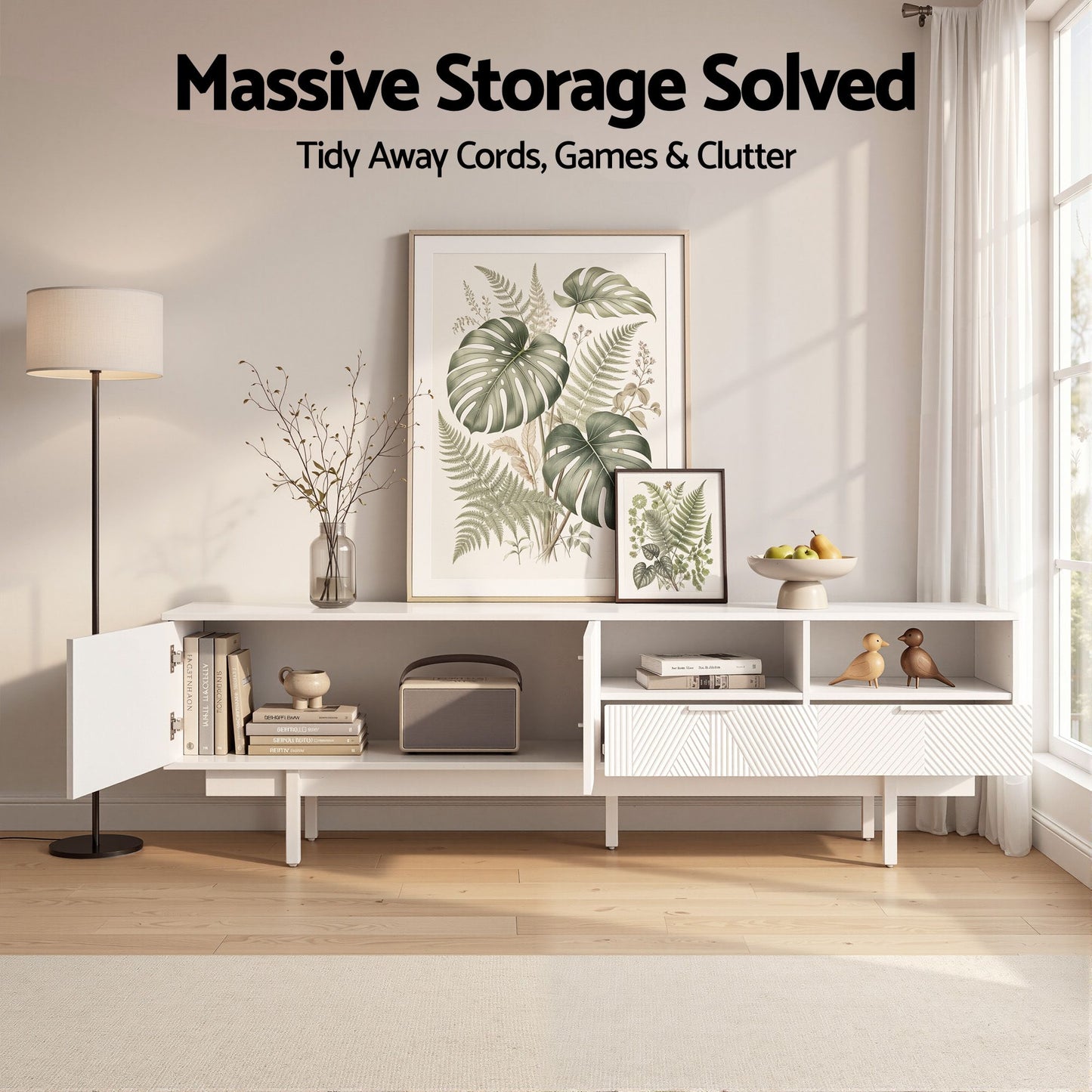 Osric 200cm TV Unit Entertainment Unit Storage Cabinet Drawer - White