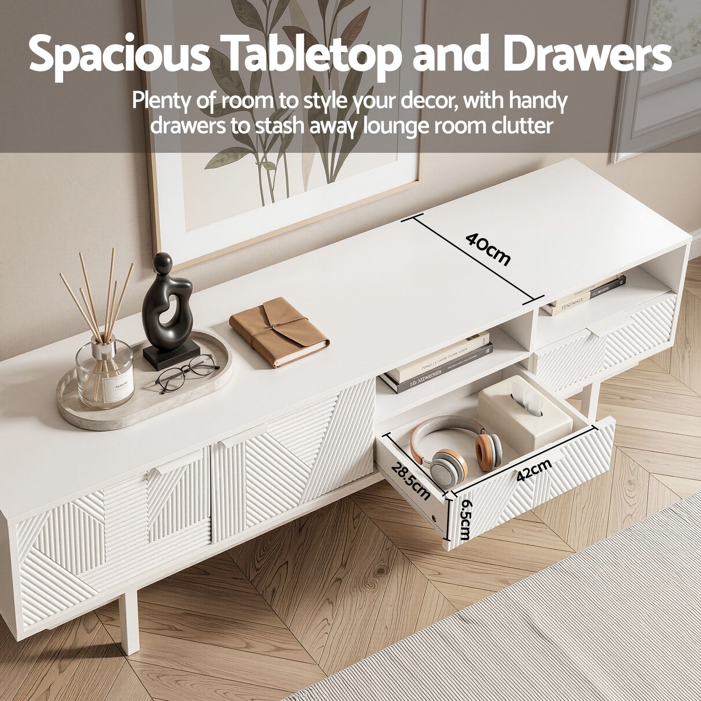 Osric 200cm TV Unit Entertainment Unit Storage Cabinet Drawer - White