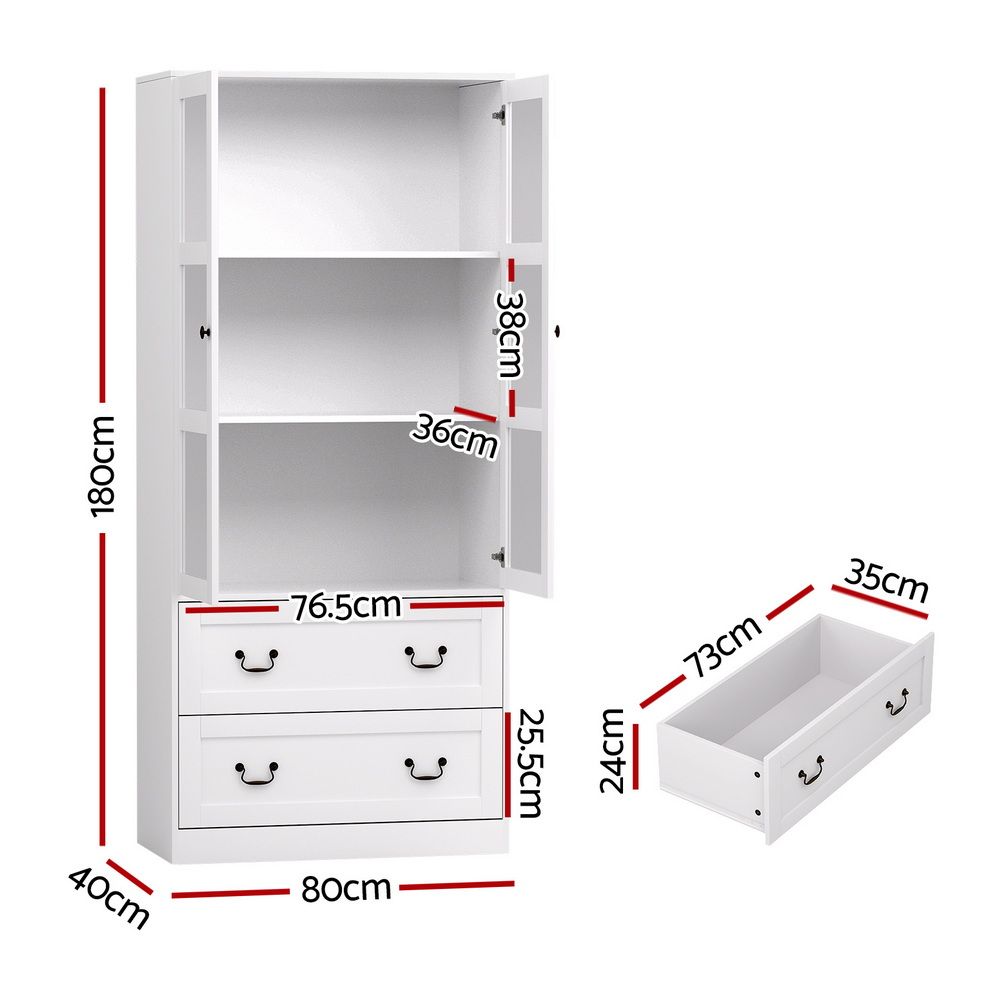 Emmett Buffet Sideboard 180cm Hutch Storage Cabinet Kitchen Drawer Door - White