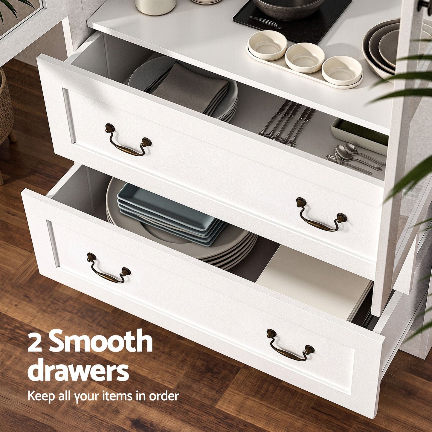 Emmett Buffet Sideboard 180cm Hutch Storage Cabinet Kitchen Drawer Door - White