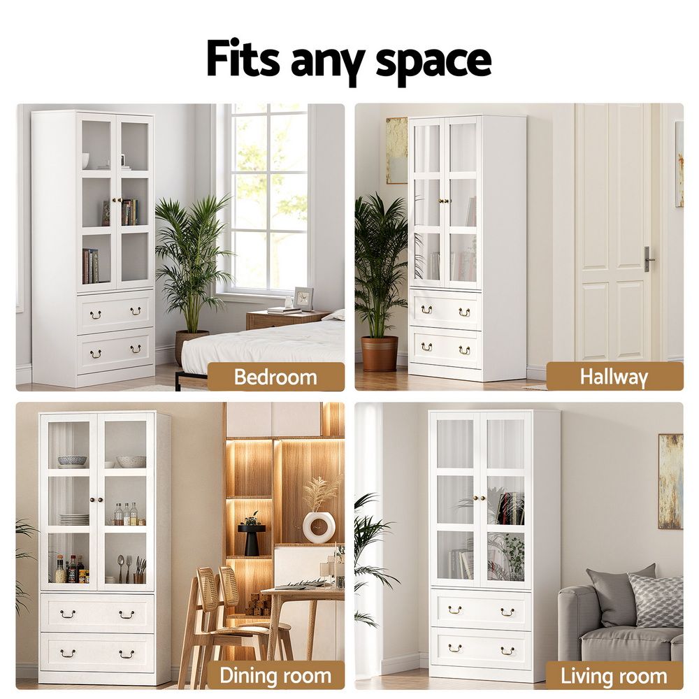 Emmett Buffet Sideboard 180cm Hutch Storage Cabinet Kitchen Drawer Door - White