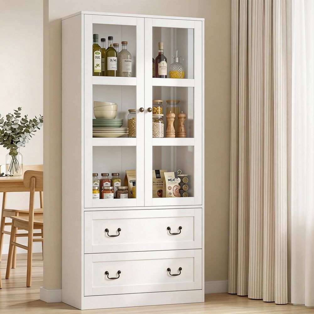 Emmett Buffet Sideboard 180cm Hutch Storage Cabinet Kitchen Drawer Door - White