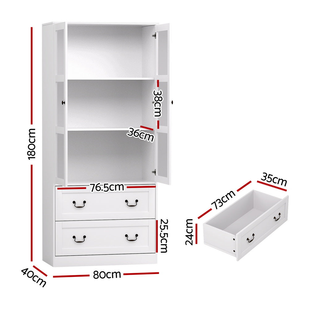 Emmett Buffet Sideboard 180cm Hutch Storage Cabinet Kitchen Drawer Door - White