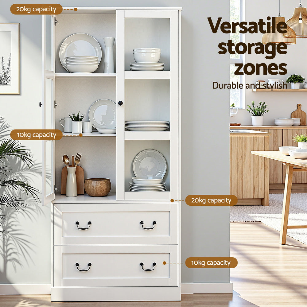Emmett Buffet Sideboard 180cm Hutch Storage Cabinet Kitchen Drawer Door - White