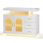 Gannon Buffet Sideboard Cabinet LED Clear Door Kitchen Storage Drawers - White