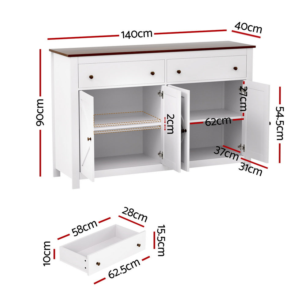 Keaton Buffet Sideboard Storage Cabinet Kitchen Cupboard 2 Drawers 140CM - White