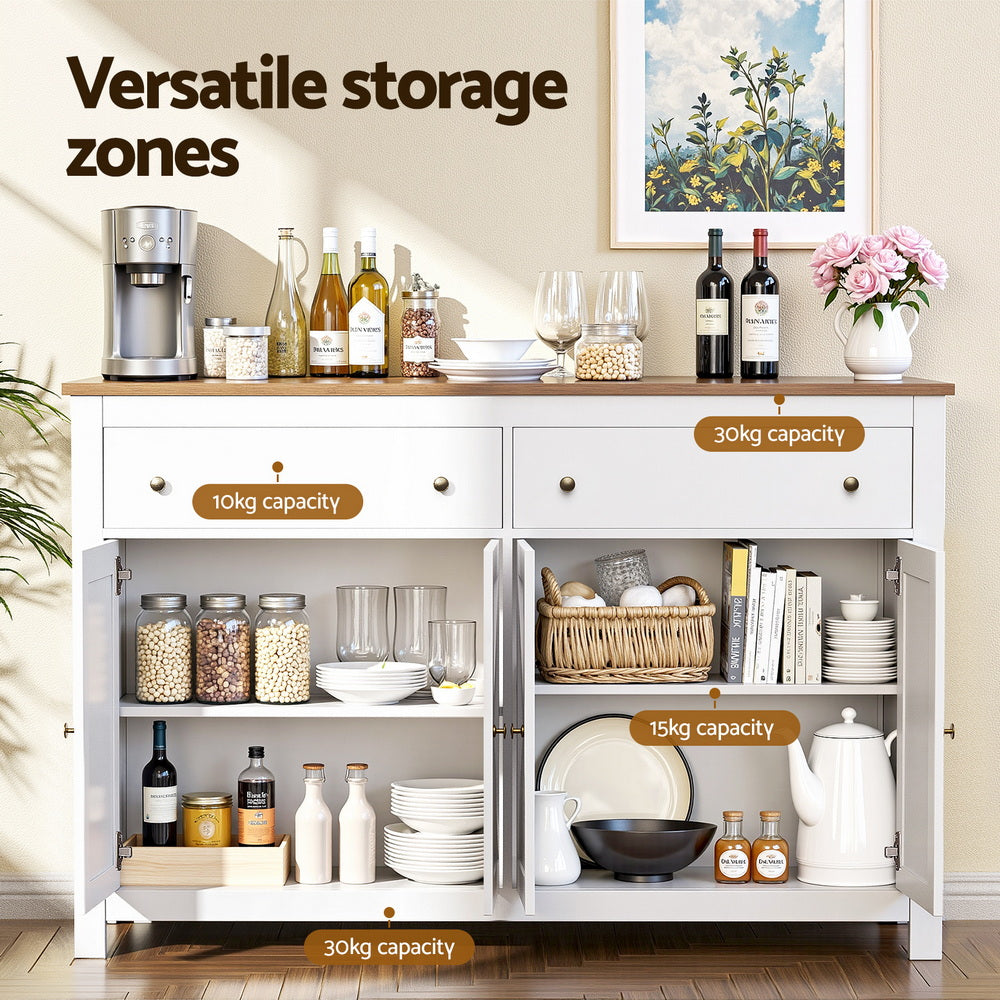 Keaton Buffet Sideboard Storage Cabinet Kitchen Cupboard 2 Drawers 140CM - White