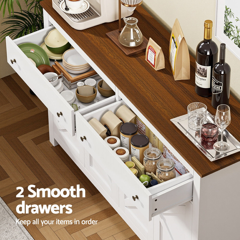Keaton Buffet Sideboard Storage Cabinet Kitchen Cupboard 2 Drawers 140CM - White