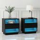 Set of 2 Halifax Bedside Tables LED with 2 Shelves - Black