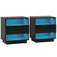 Set of 2 Halifax Bedside Tables LED with 2 Shelves - Black
