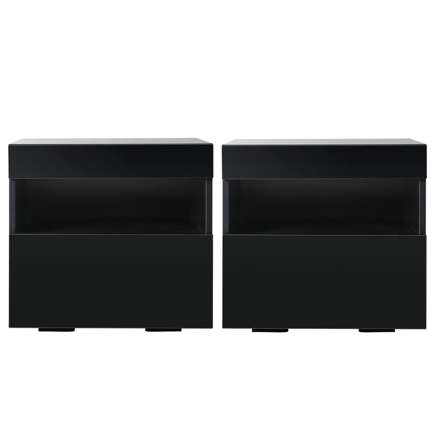 Set of 2 Halifax Bedside Tables LED - Black