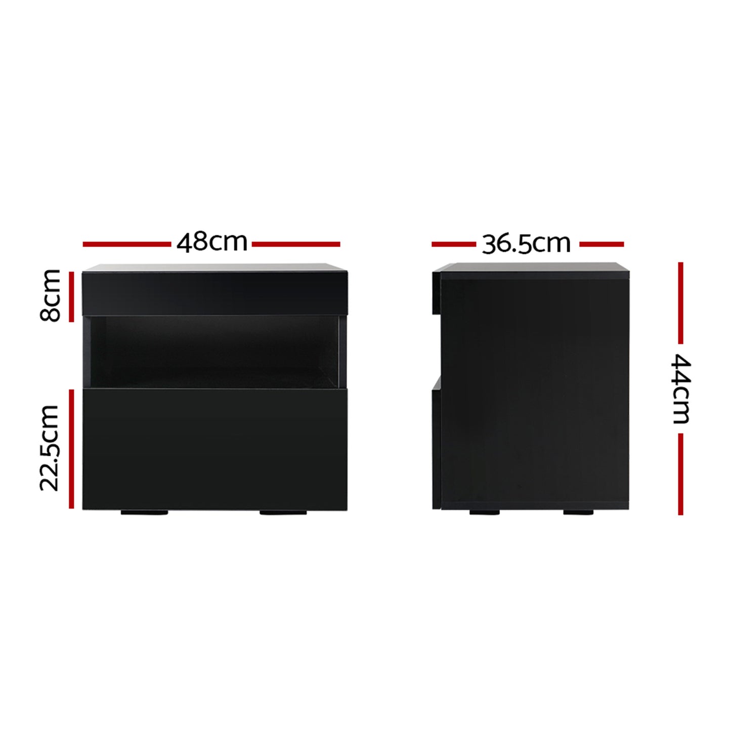 Set of 2 Halifax Bedside Tables LED - Black