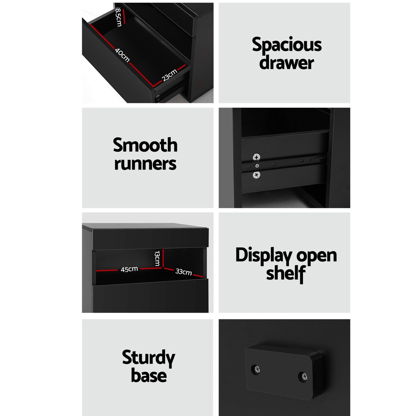 Set of 2 Halifax Bedside Tables LED - Black