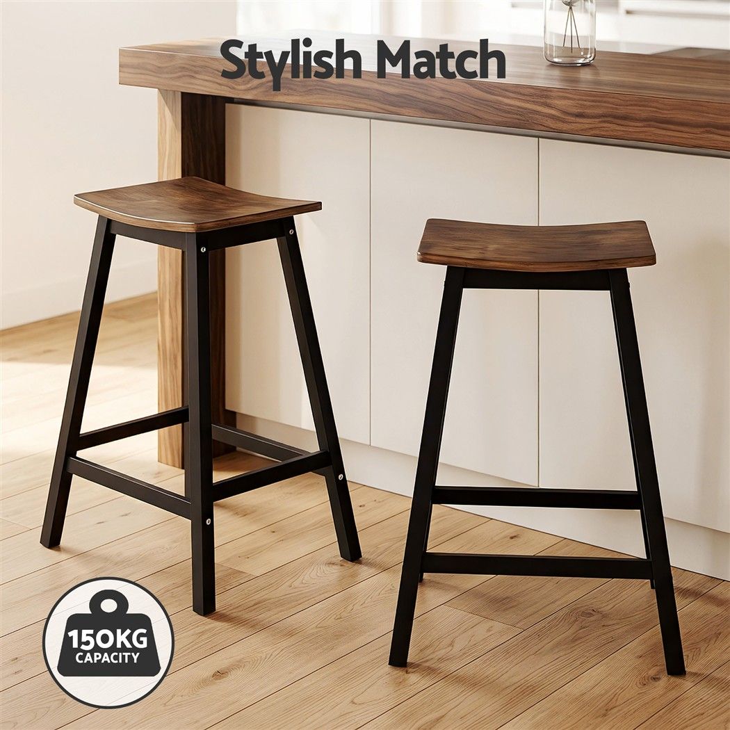 Set of 2 Dundee Bar Stools Wooden Chairs - Oak