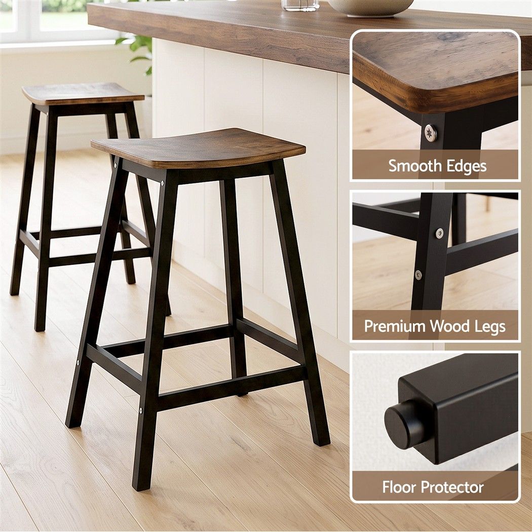 Set of 2 Dundee Bar Stools Wooden Chairs - Oak