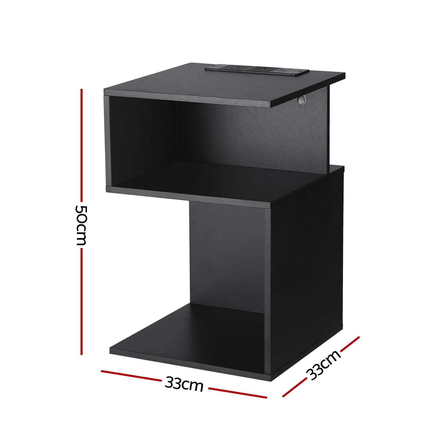 Birch Bedside Tables S-Shaped Charging Station - Black