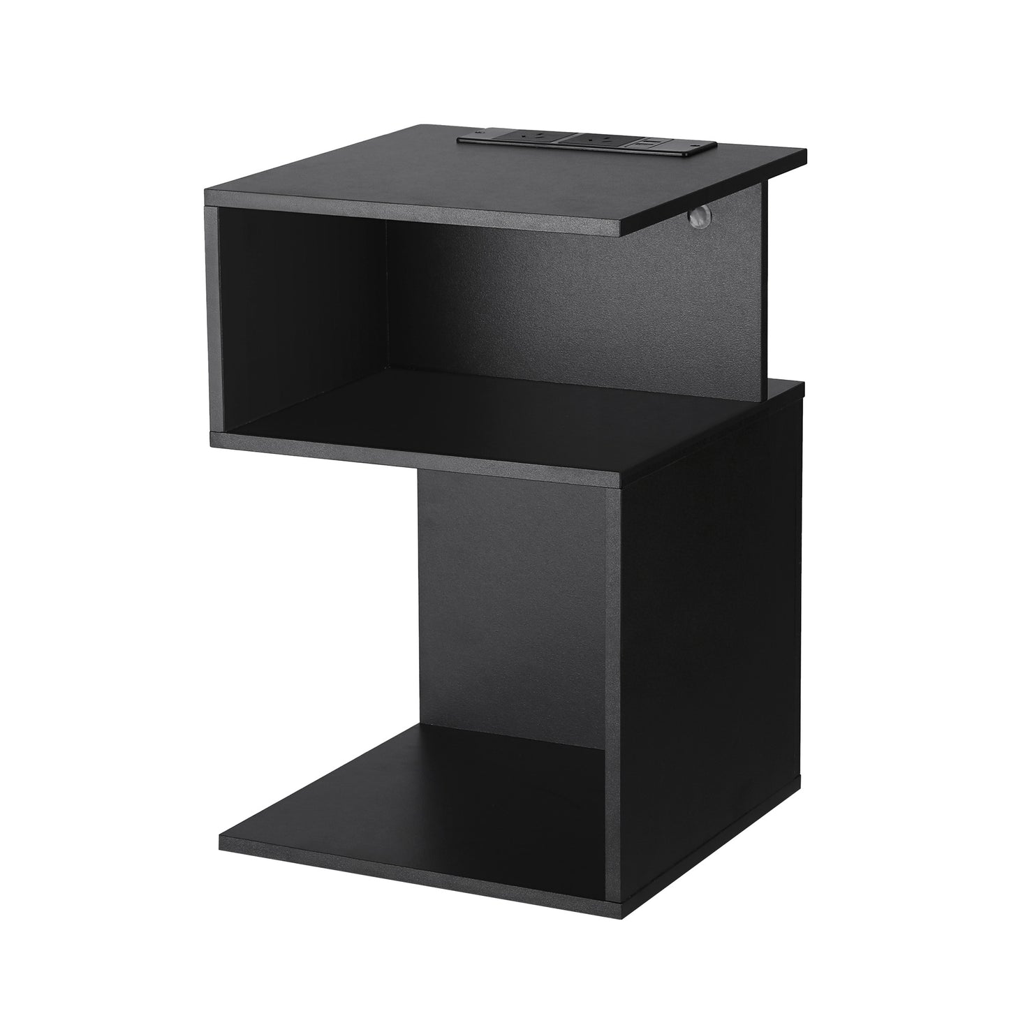 Birch Bedside Tables S-Shaped Charging Station - Black