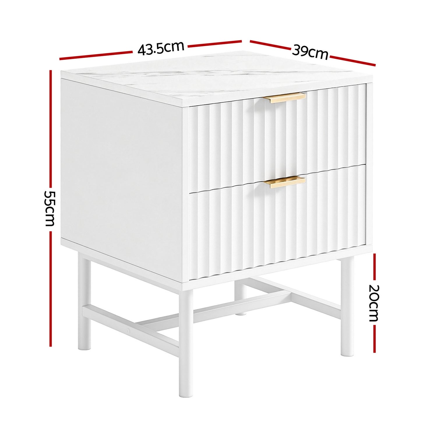 Montreal Bedside Tables with 2 Drawers - White
