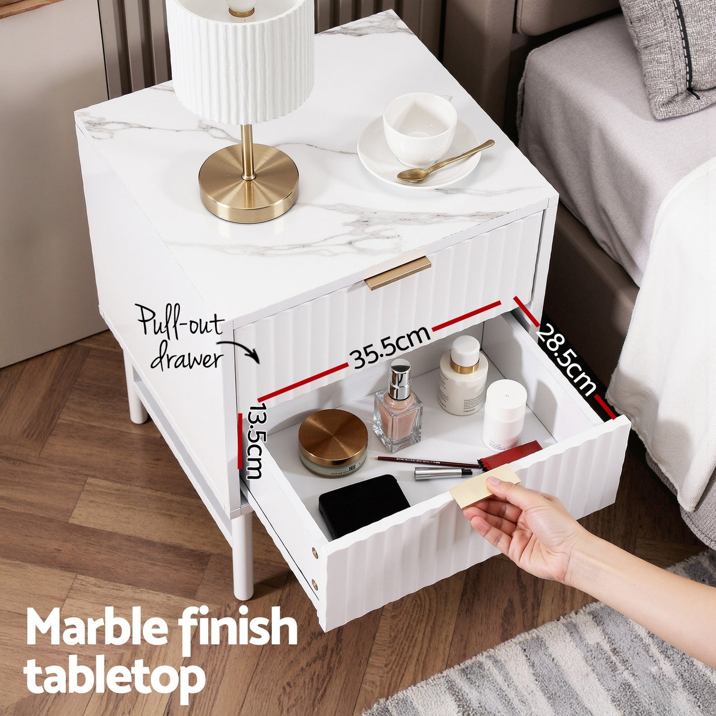 Montreal Bedside Tables with 2 Drawers - White
